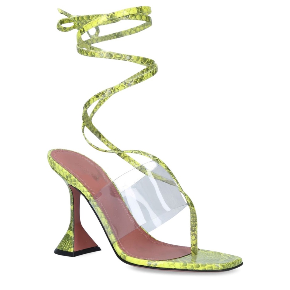 Amina Muaddi Zula Lime WaterSnake print sandals in 37.5